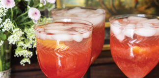Raspberry cordial drink in glasses