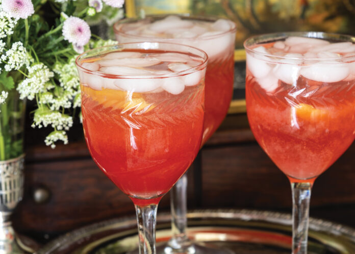 Raspberry cordial drink in glasses