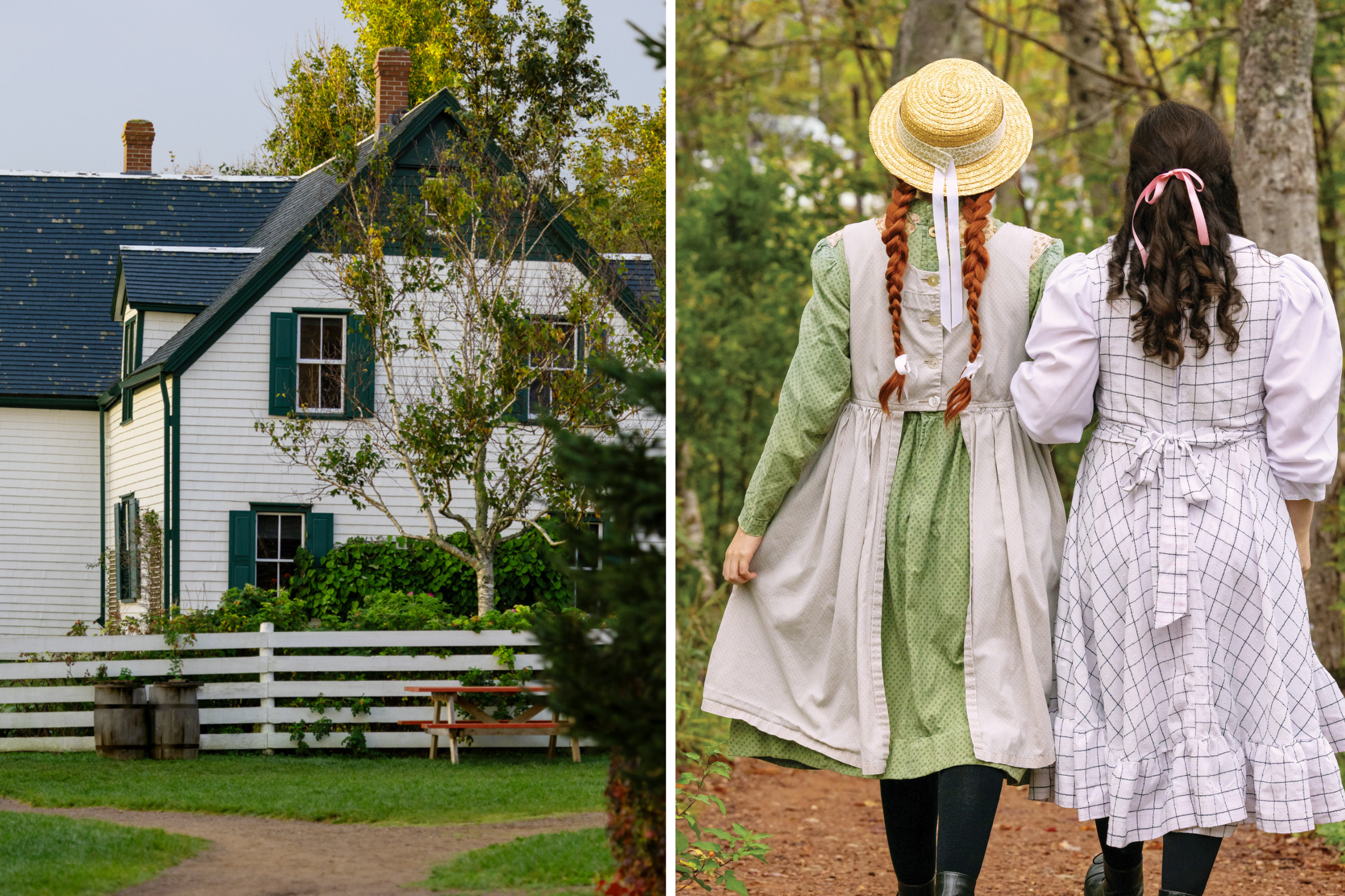 Anne of Green Gables house/Two girls walking arm in arm in the forest