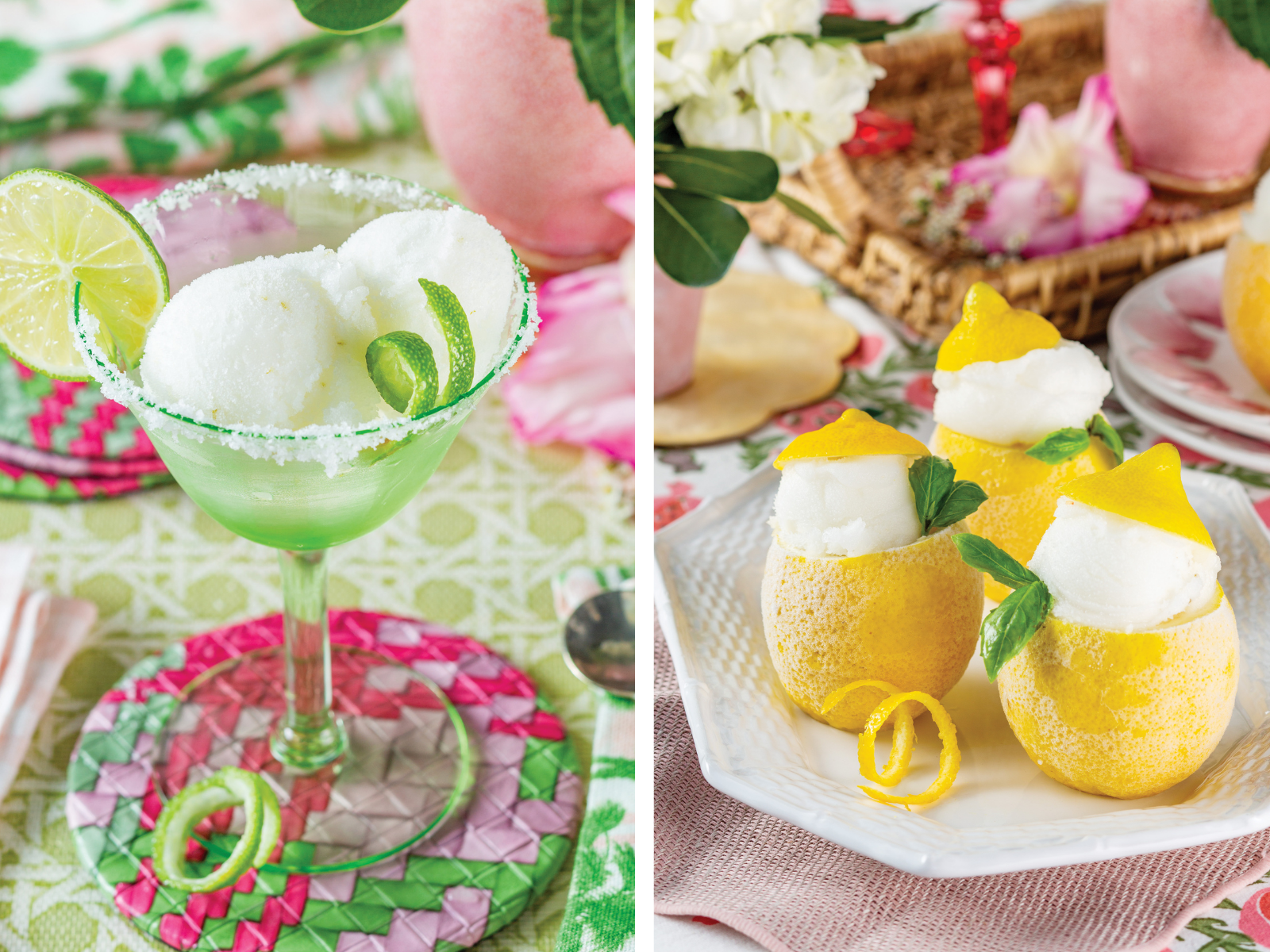 Lemon sorbet and lime sorbet 