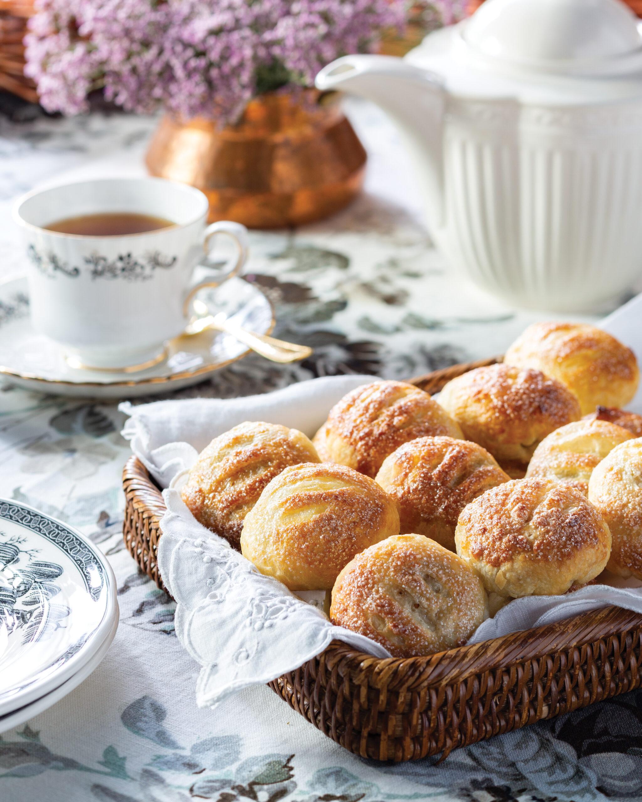 Eccles cakes in a basket