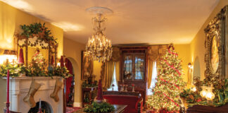 Cozy living room decorated for Christmas