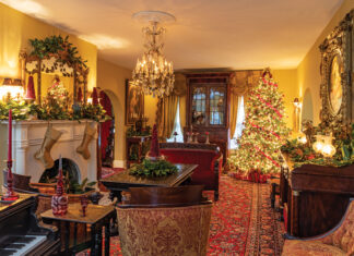 Cozy living room decorated for Christmas