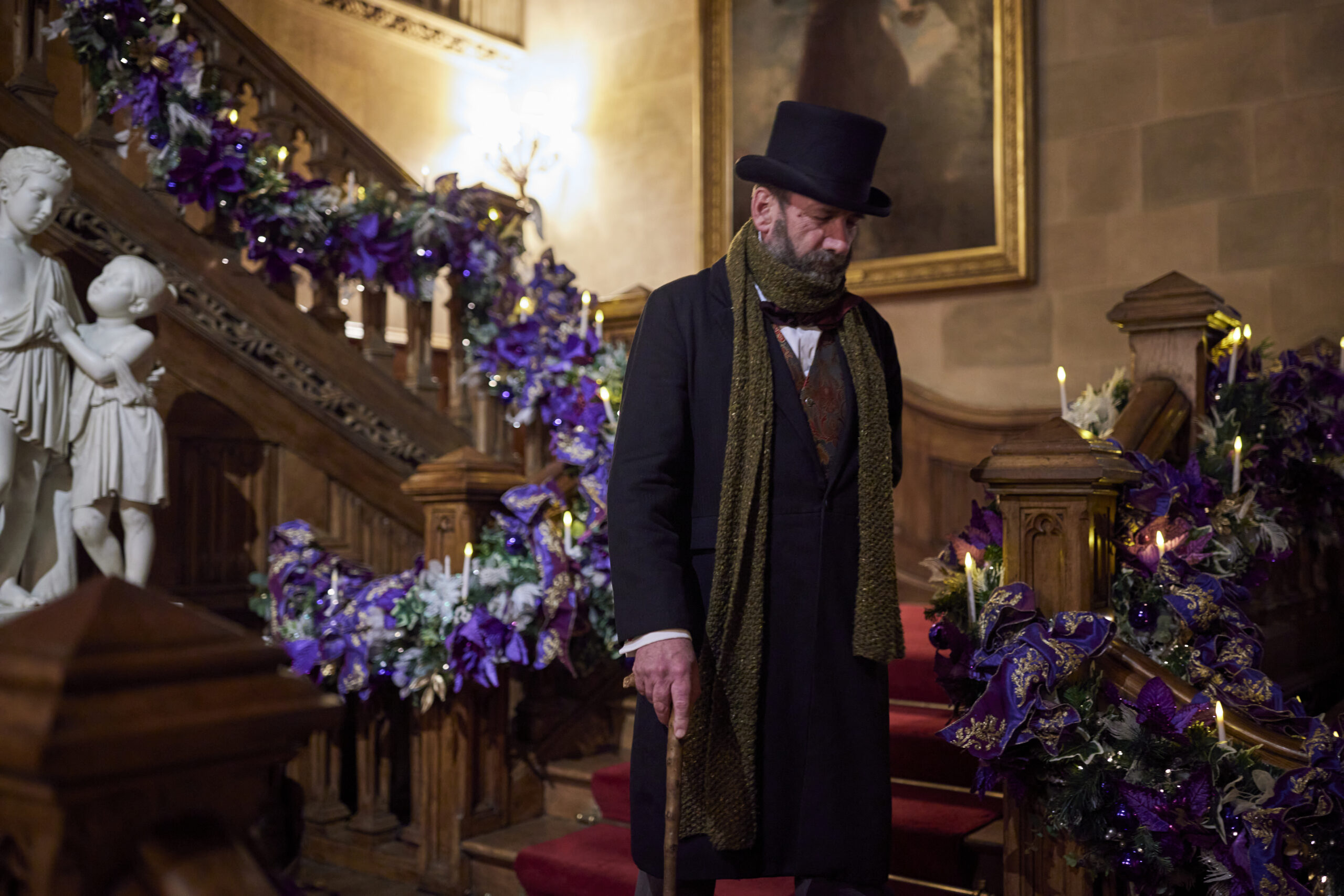 Man acting in Christmas Carol play