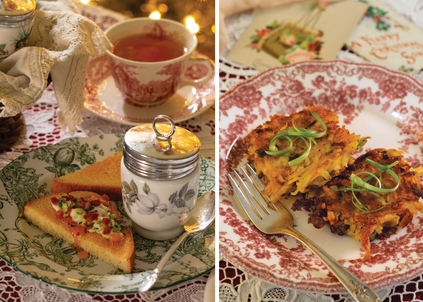 Ricotta-Spinach Coddled Egg/ Sausage and Potato Pancakes