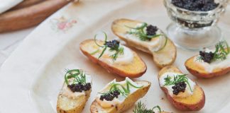 Parmesan-Vinaigrette Potatoes with Crème Fraîche and Caviar