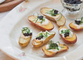 Parmesan-Vinaigrette Potatoes with Crème Fraîche and Caviar