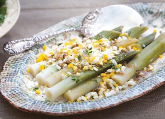 Poached Leeks with Eggs Mimosa and Shallot Vinaigrette