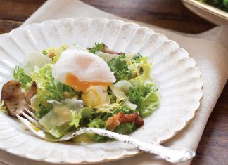 Poached-Egg Salad with Frisée, Lardons, and Mushrooms
