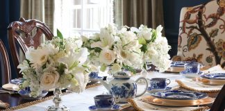 Classic blue-and-white china sets the mood for a memorable afternoon tea. Visit Victoriamag.com for delectable recipes and tablescape inspiration.