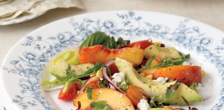 Savor the freshest of fare with Summer- Harvest Salad. Sun-kissed peaches and plumcots meet a garden variety of favorites in this delightful dish.
