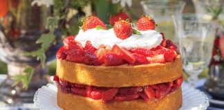 Tiers of delicate sponge cake covered in succulent berries and a cloud of whipped cream with a hint of Grand Marnier make Strawberry Shortcake a perennial favorite of every generation.