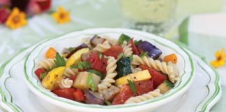 A dish that celebrates the garden, Summer- Vegetable Ratatouille is a jumble of eggplant, squash, zucchini, bell peppers, onions, & tomatoes.
