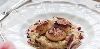 Seared Scallops with Bacon-Truffle Risotto
