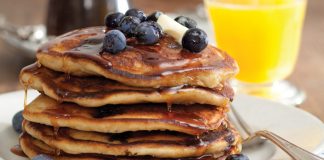 Blueberry Buttermilk Pancakes with Cardamom-Vanilla Syrup