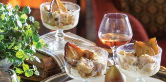 azelnut Sponge Trifles with Brandy-Roasted Miniature Pears
