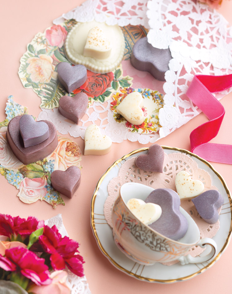 A Taste of Romance Moulded White Chocolate Hearts with Orange and Elderflower White Chocolate Ganache