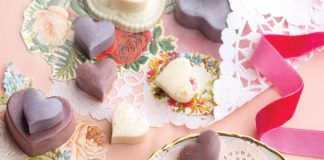 Moulded White Chocolate Hearts with Orange and Elderflower White Chocolate Ganache