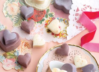 Moulded White Chocolate Hearts with Orange and Elderflower White Chocolate Ganache