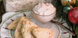 White Chocolate Peppermint Scones with Candy Cane Cream