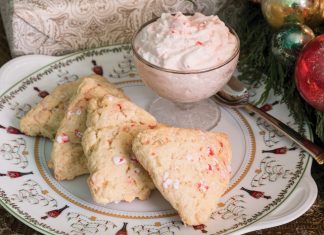 White Chocolate Peppermint Scones with Candy Cane Cream