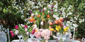 While spring is known for productivity, only relaxation and quietude can blossom imagination, inspiring beautiful tulip tableaux and décor worthy of the season.