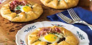 Egg-Topped Prosciutto, Mushroom, and Goat Cheese Galettes