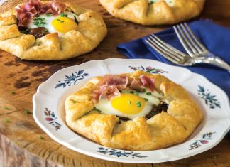 Egg-Topped Prosciutto, Mushroom, and Goat Cheese Galettes