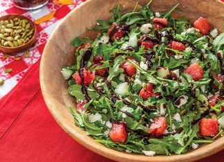 Watermelon Salad with Peach Balsamic Glaze