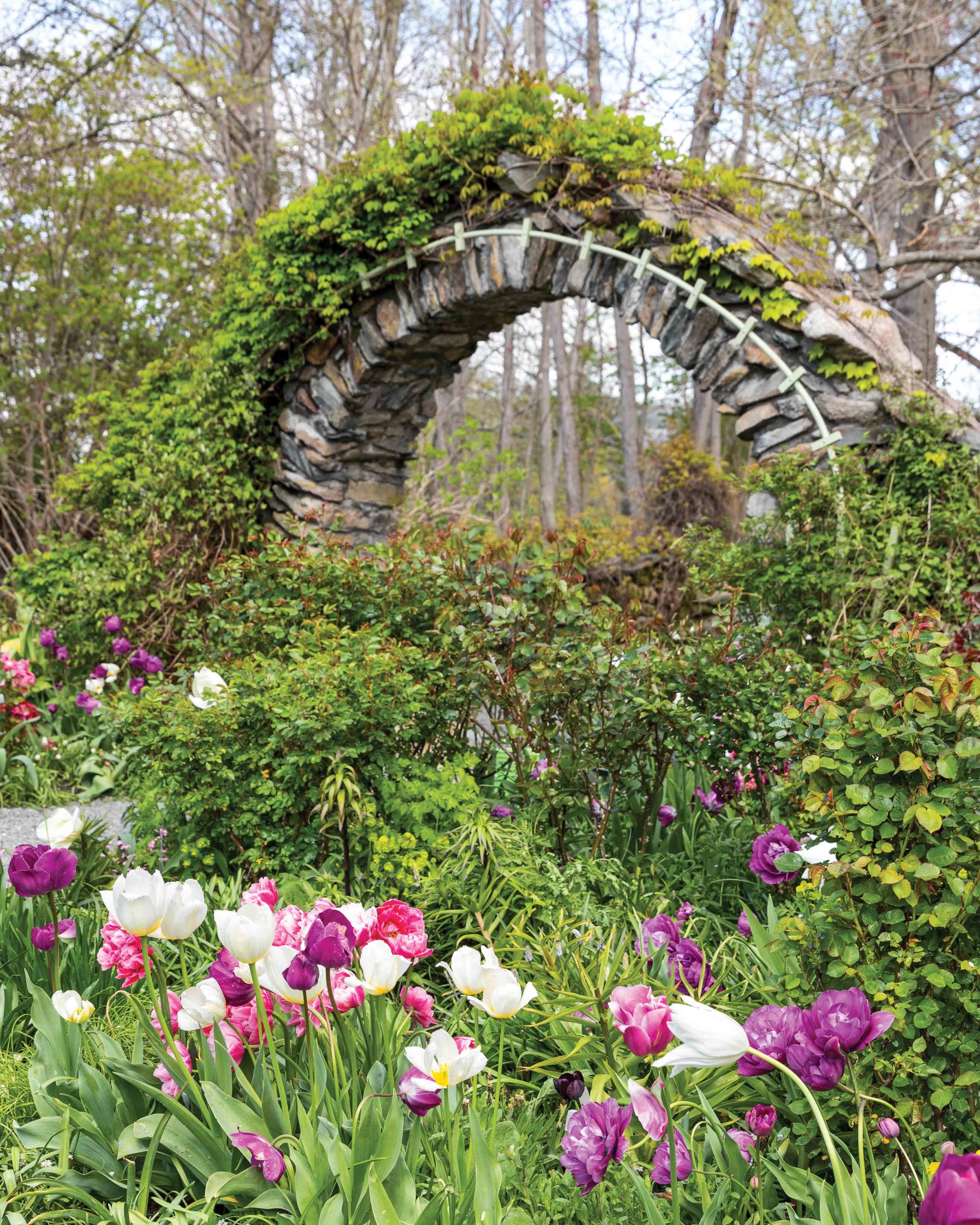 In the Rose Garden at Blithewold, a circular stone archway called the Moon Gate has been reconstructed to add charm.