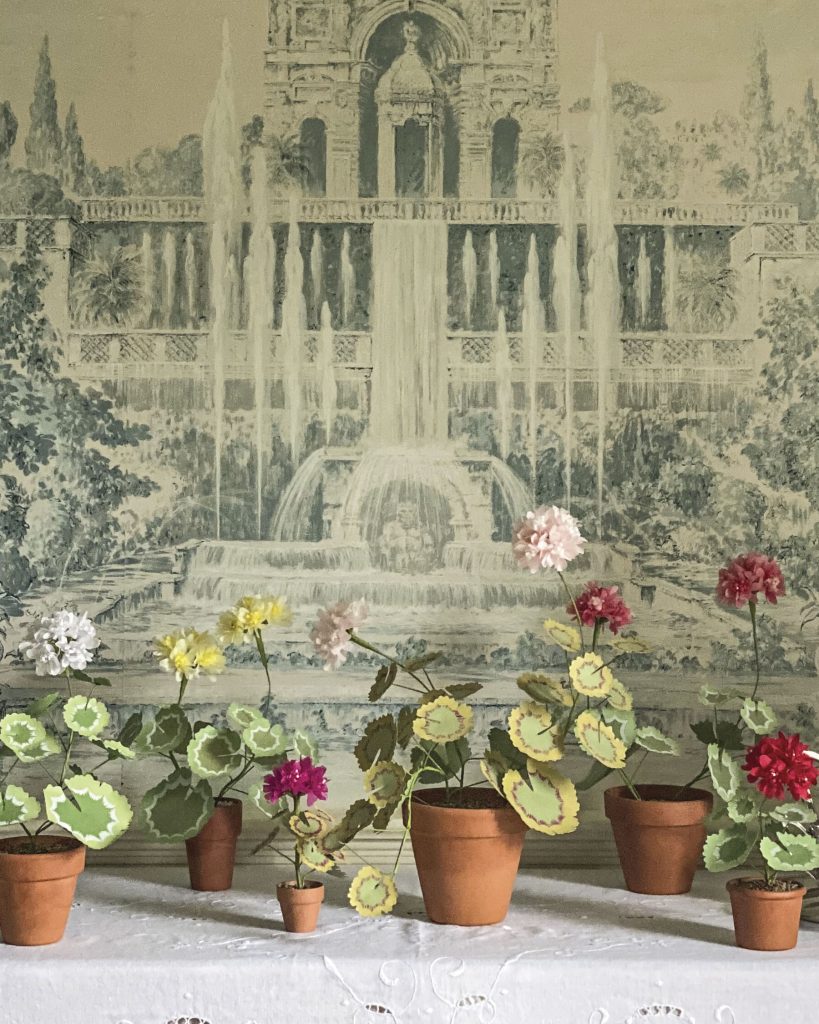 A close-up view of the grisaille in Jenny Bohannon’s dining room reveals the intricate details of the fountains of the Villa D’Este.