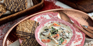 Chicken and Wild Rice Soup with Oatmeal Toffee Lace Cookies.