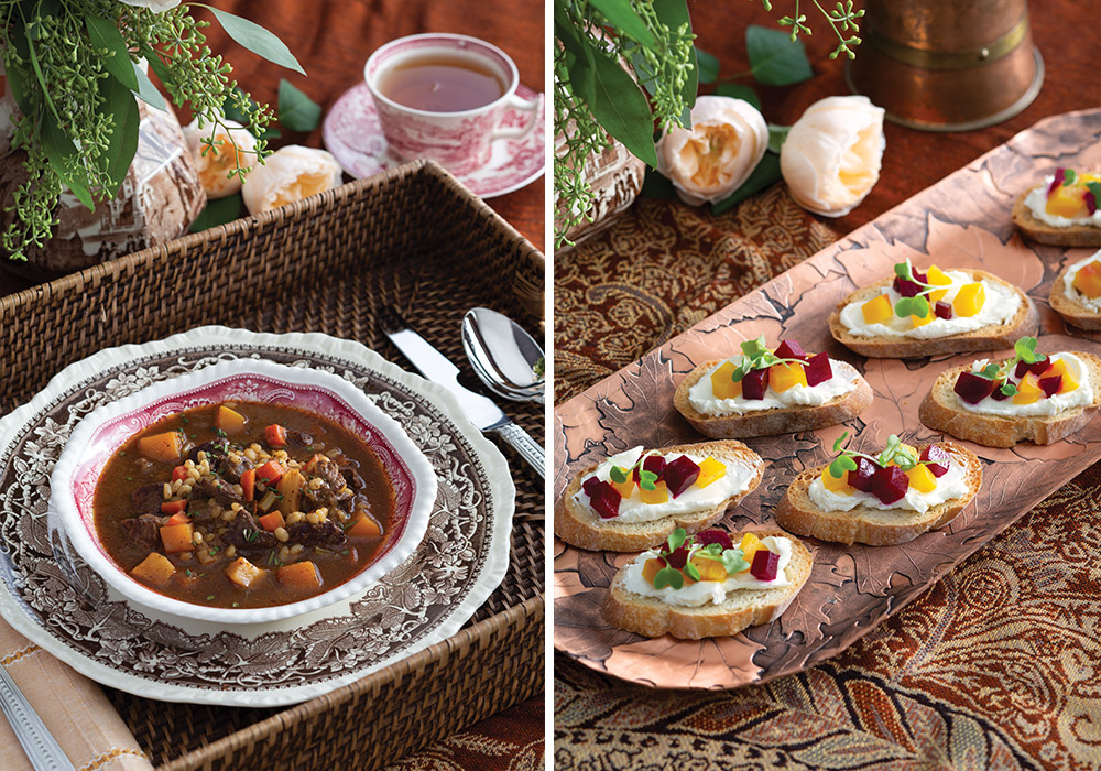 Beef and Barley Stew with Harvest Crostini.