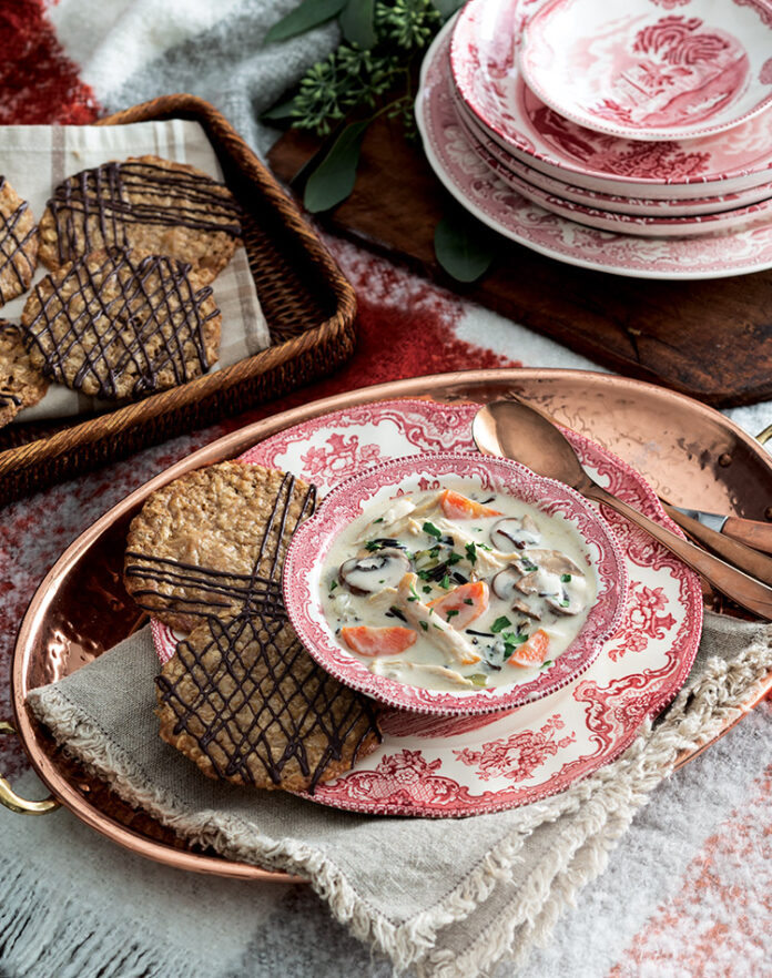 Chicken and Wild Rice Soup with Oatmeal Toffee Lace Cookie