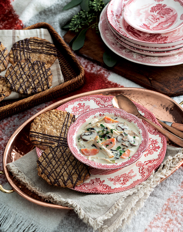 Chicken and Wild Rice Soup with Oatmeal Toffee Lace Cookie