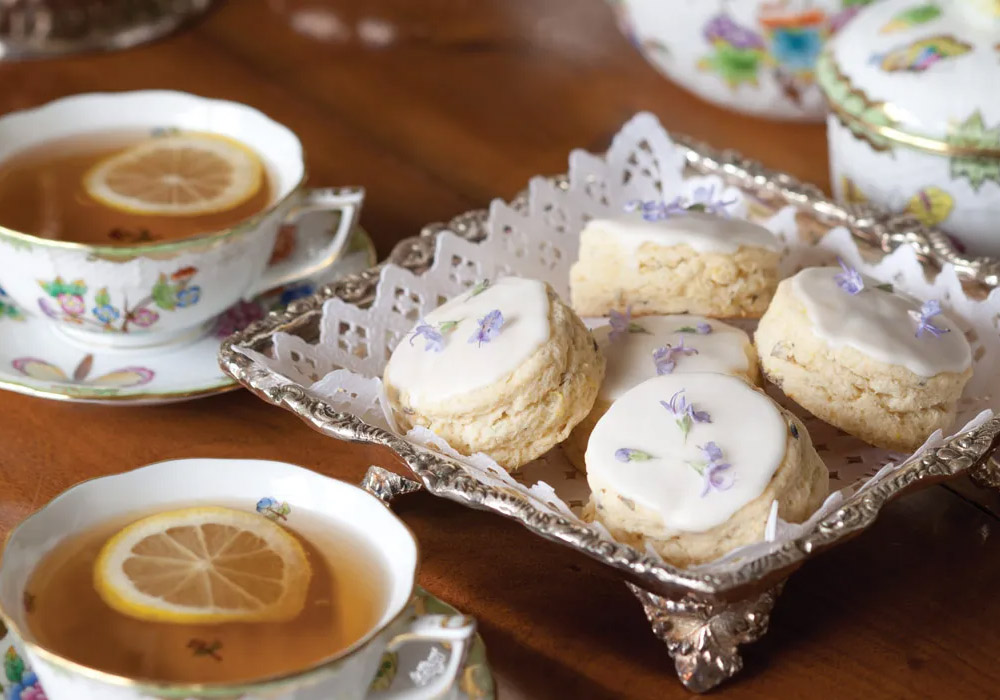 Five Favorite Scone Recipes, lavender scones served with tea.