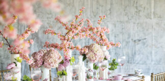 Victoria test kitchen chef Izzie Turner, who developed the recipes featured in “Among the Cherry Blossoms,” recommends these top ten pantry staples for forays into Asian cooking. Tall vases filled with clusters of cherry blossoms, hydrangeas, and peonies add springtime beauty to a table set for a feast of Japanese fare.