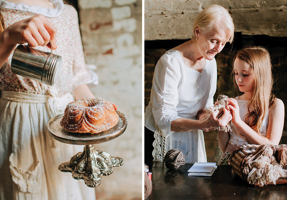 Left: The Cashells’ daughter loves to bake. Right: She often pursues this passion under the guidance of her grandmother.