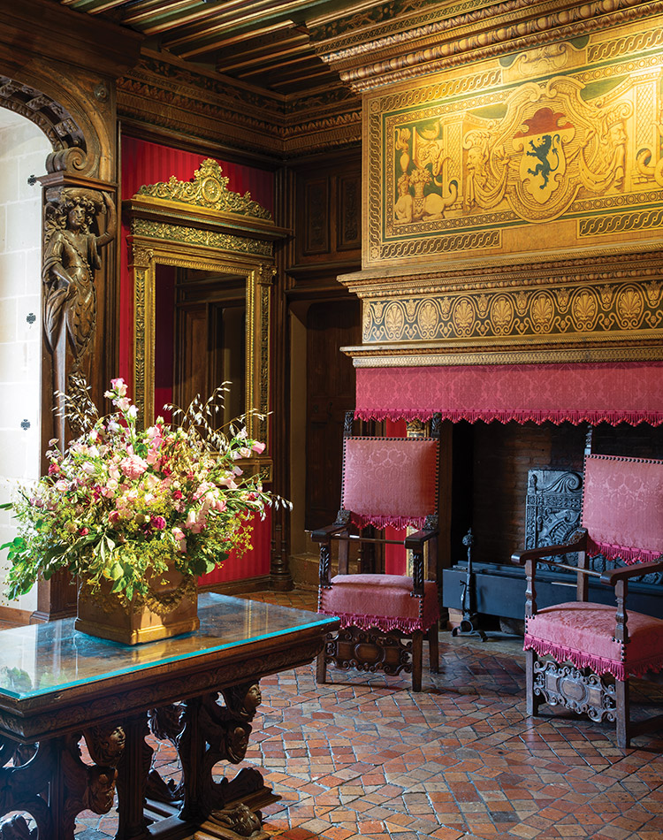 Inside Château de Chenonceau, the chambers of César de Vendôme are graced with fresh flowers.