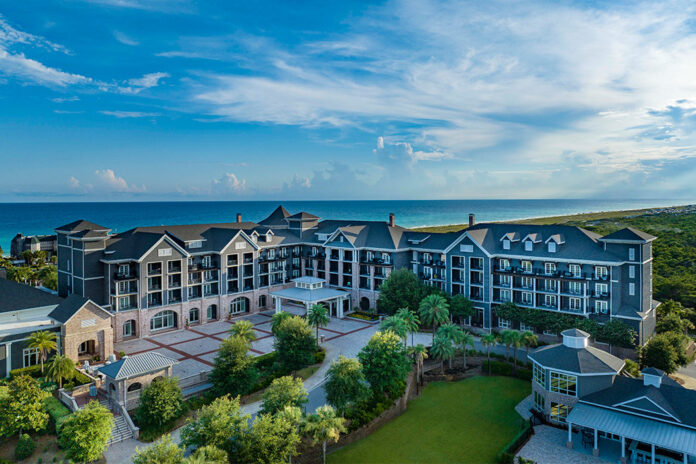 An all-encompassing view of the Henderson Beach Resort in Destin, Florida, settled along the sunny Emerald Coast.