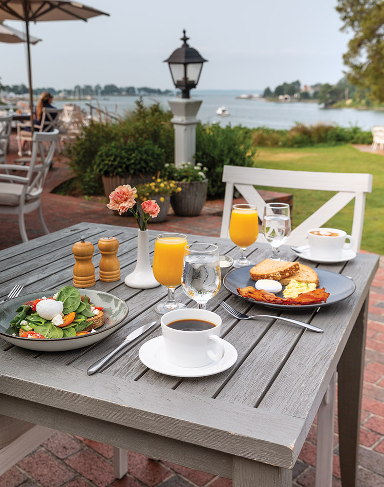 Enjoying breakfast with a view of the water is just the ticket for pleasure at The Tides Inn.