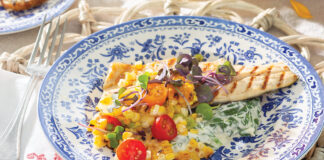 Grilled Trout with Corn-and-Tomato Salsa and Creamed Spinach tastes all the more satisfying when served in an alfresco setting.
