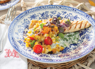 Grilled Trout with Corn-and-Tomato Salsa and Creamed Spinach tastes all the more satisfying when served in an alfresco setting.