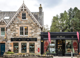 The stone exterior of Highland Chocolatier beckons travelers to Scotland come experience the sweetest discovery.