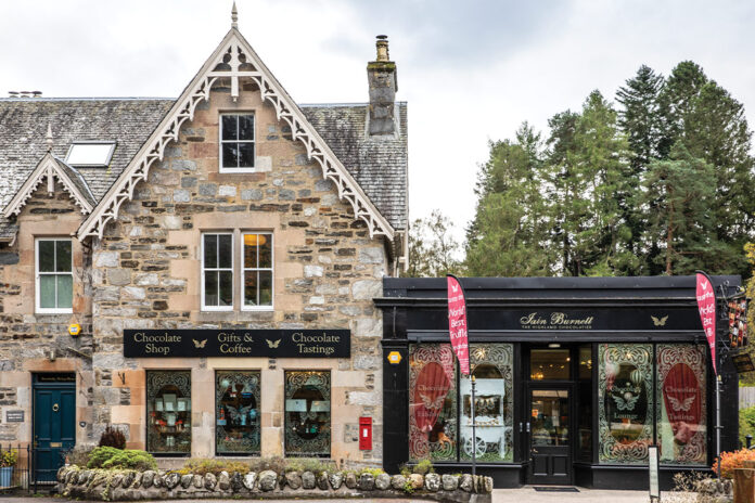The stone exterior of Highland Chocolatier beckons travelers to Scotland come experience the sweetest discovery.