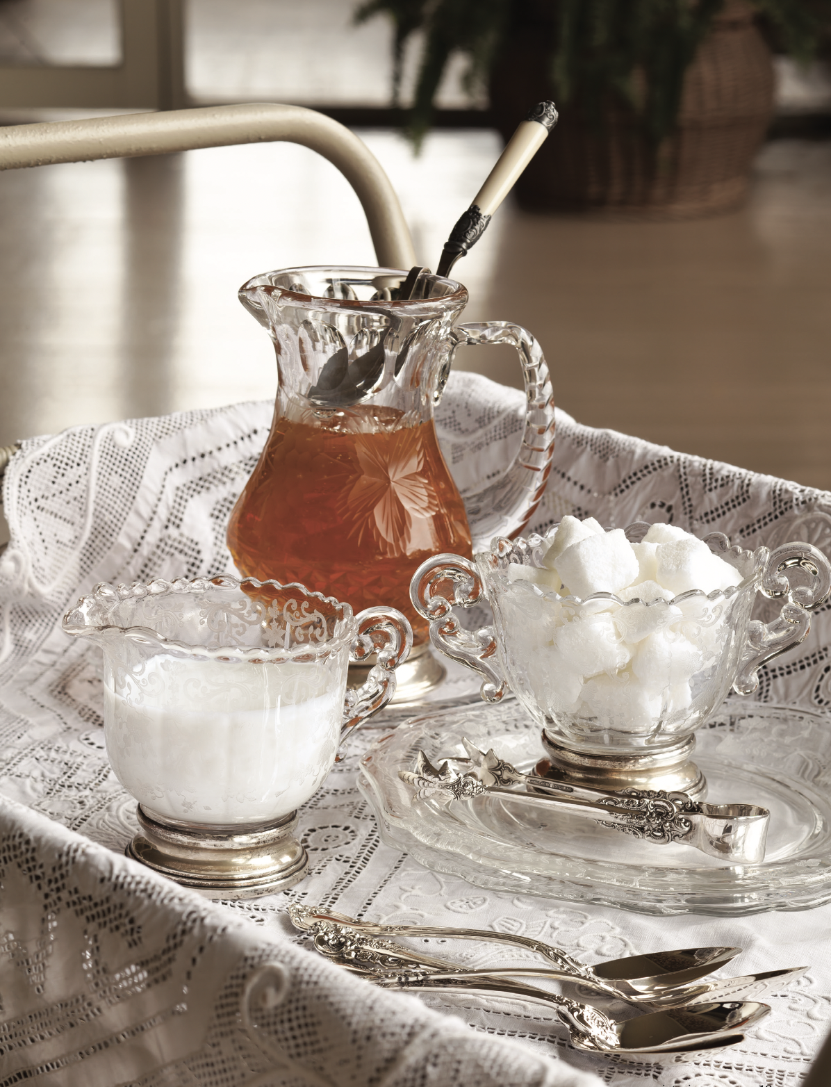 Teatime accoutrements on a tray.
