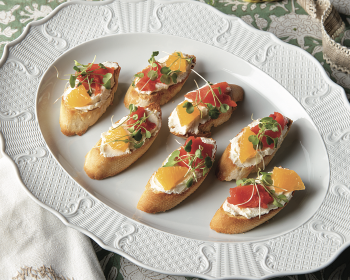Tangerine Crostini on a platter.