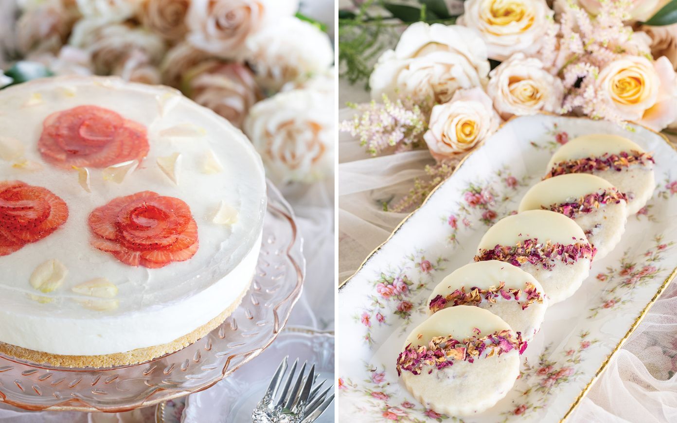 Rose Water Cheesecake and Vanilla Rose Shortbread