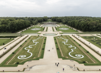 The elaborate gardens of Château de Vaux-le-Vicomte in France.