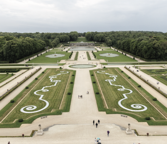The elaborate gardens of Château de Vaux-le-Vicomte in France.